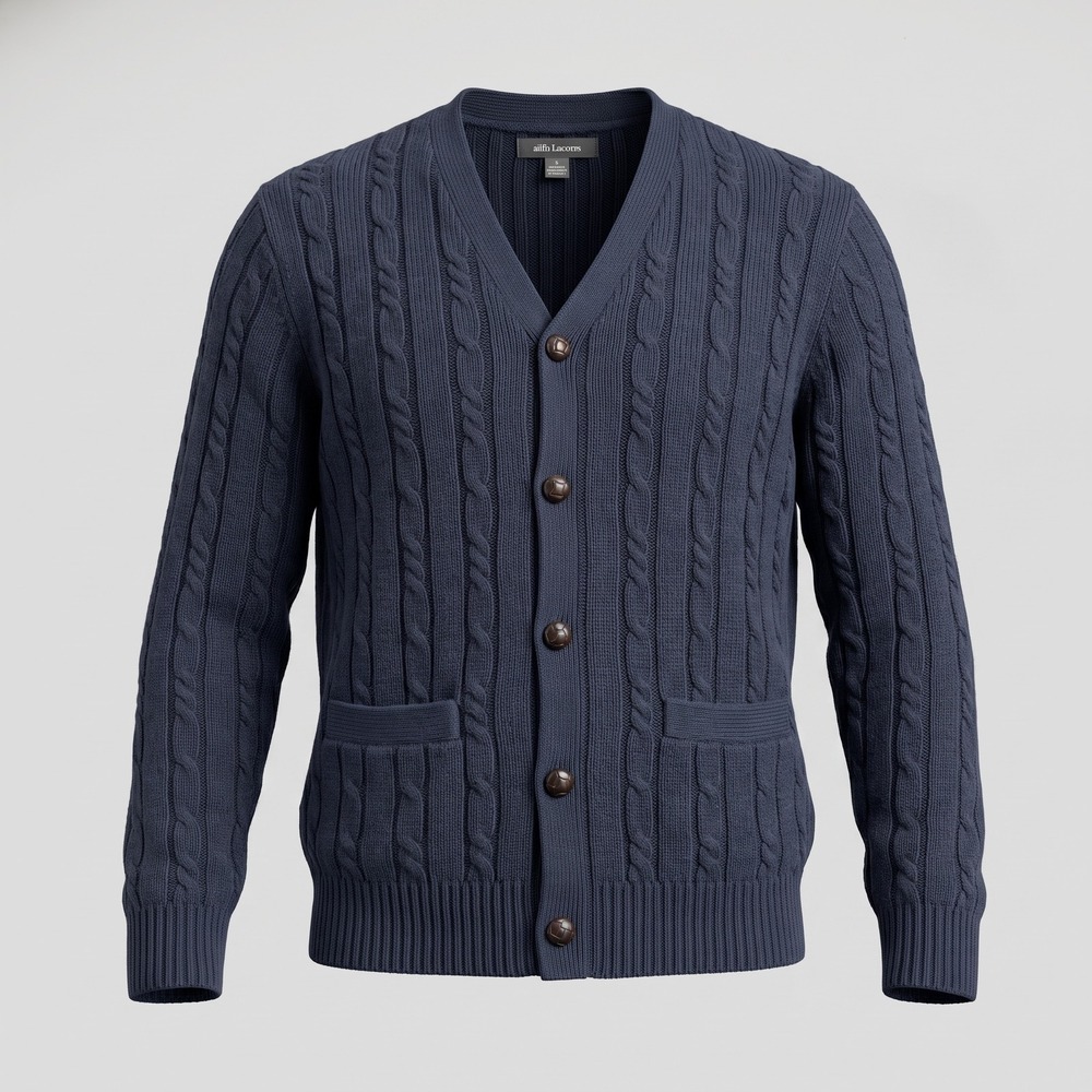 Croft & Barrow Mens XL Navy Blue Cardigan Sweater Cable Knit V-Neck Button Front - Picture 1 of 8